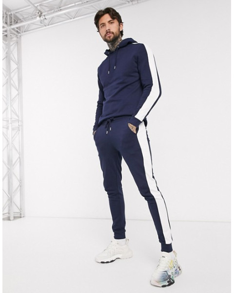 Tracksuit with hoodie & side stripe in navy Tracksuit with hoodie & side stripe in navy