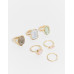 pack of 6 rings with multi coloured stones in gold tone