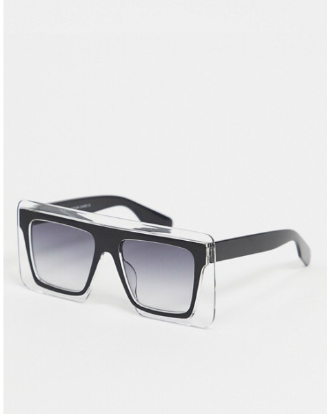 SVNX large square framed sunglasses in clear with smoke lens