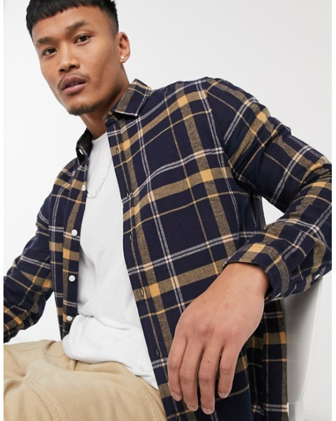 Regular check shirt in tartan navy