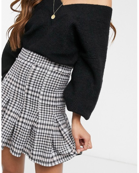 box pleat mini skirt in check print box pleat mini skirt in check print