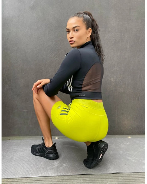 adidas Training 3 stripe booty shorts in yellow