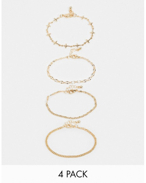 Reclaimed Vintage inspired mixed chain bracelet pack in gold