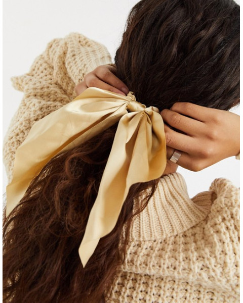 Monki Samara satin scrunchie with bow in gold