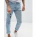 Skinny jeans in light wash blue cut and sew panelling Skinny jeans in light wash blue cut and sew panelling