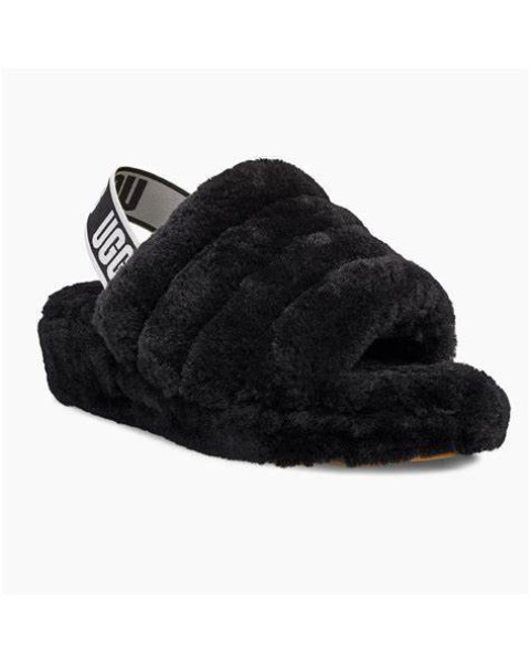 UGG Fluffita fluffy logo slide slippers in black UGG Fluffita fluffy logo slide slippers in black