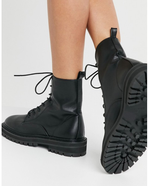 RAID Wide Fit Vinita flat chunky lace up ankle boots in black